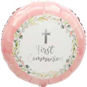 Pink Holy Cross First Communion Foil Balloon
