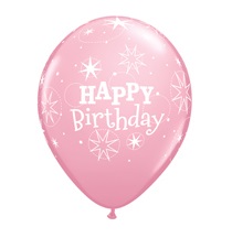 Stars Happy Birthday Latex Balloon - Pastel Pink