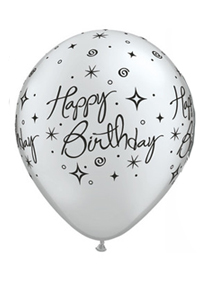 Happy Birthday Silver Latex Balloon