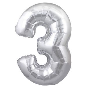14inch Air-Inflated Number “3” Silver Foil Balloon