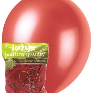 100 pk 30cm Metallic Red Latex Balloons