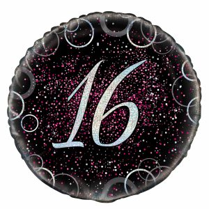 16th Birthday Black&Pink Foil Balloon 18"