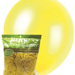 100 pk 30cm Metallic Yellow Latex Balloons