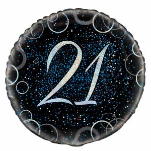 21st Birthday Black & Blue Foil Balloon 18″