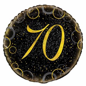 70th Birthday Black & Gold Foil Balloon 18″