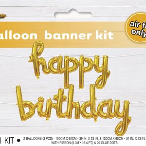 Happy Birthday Balloon Banner Gold