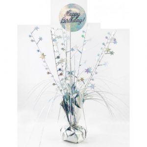 Silver & Black Centrepiece Weight Happy Birthday