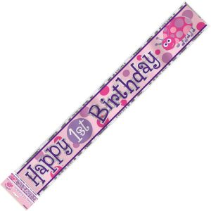 Happy 1st Birthday Ladybug Foil Banner Pink