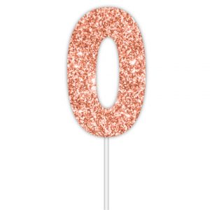 Number 0 Glitter Cake Topper - Rose Gold
