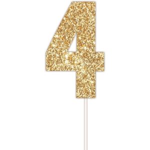 Number 4 Glitter Cake Topper - Gold