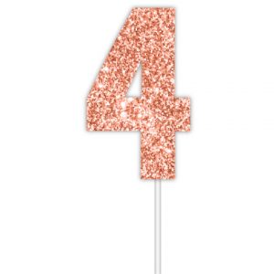 Number 4 Glitter Cake Topper - Rose Gold