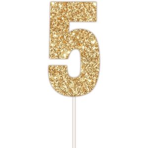 Number 5 Glitter Cake Topper - Gold