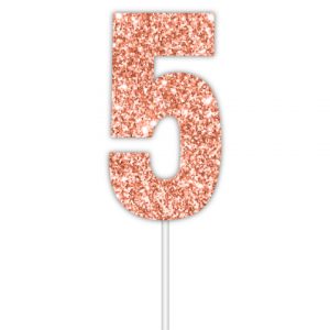 Number 5 Glitter Cake Topper - Rose Gold
