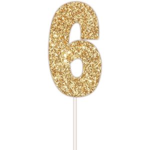 Number 6 Glitter Cake Topper - Gold