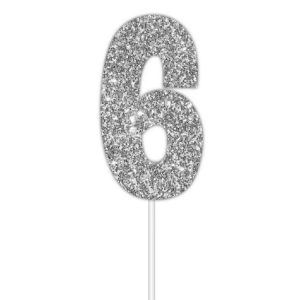 Number 6 Glitter Cake Topper - Silver