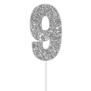Number 9 Glitter Cake Topper - Silver