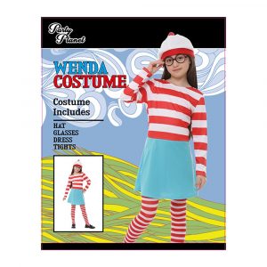 WALLY RED AND WHITE STRIPED COSTUME-INCLUDING HAT, GLASSES, DRESS, TIGHTS